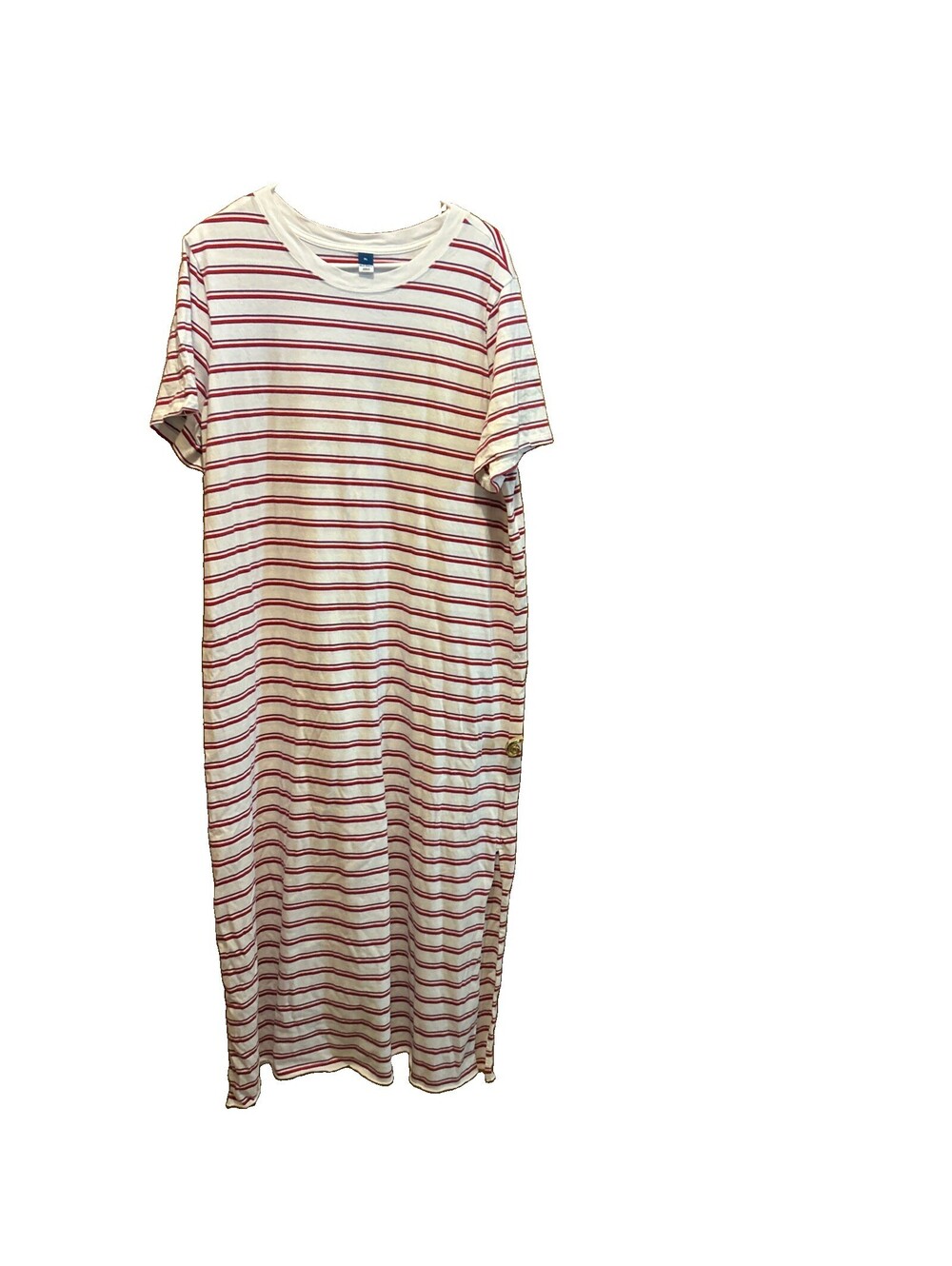Old Navy Women’s XL Pink White Striped T-Shirt Maxi Dress Crew Neck slits